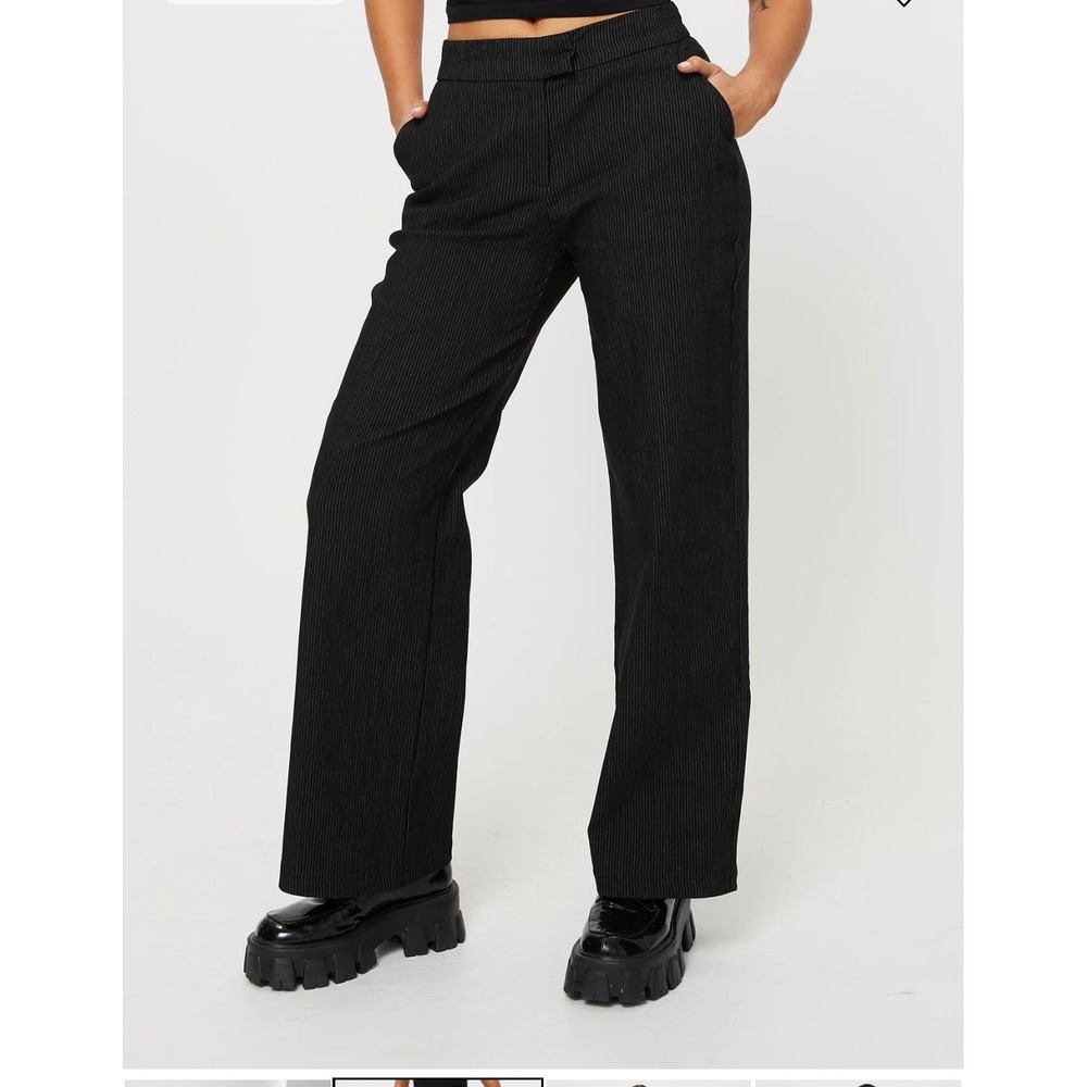 Princess Polly Jeller Black Pinstripe Wide Leg Pants Size US 4